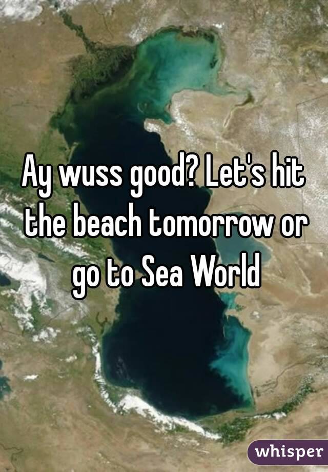 Ay wuss good? Let's hit the beach tomorrow or go to Sea World