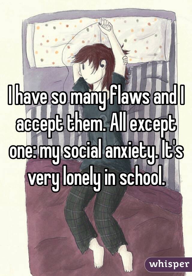 I have so many flaws and I accept them. All except one: my social anxiety. It's very lonely in school.