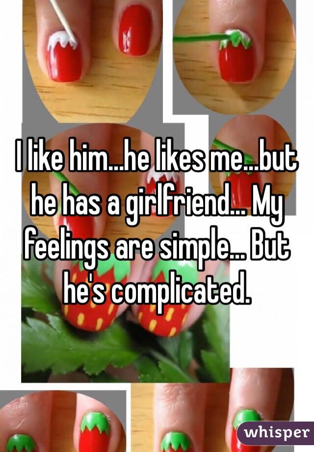 I like him...he likes me...but he has a girlfriend... My feelings are simple... But he's complicated. 