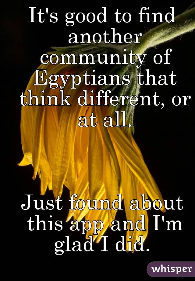 It's good to find another community of Egyptians that think different, or at all.



Just found about this app and I'm glad I did. 