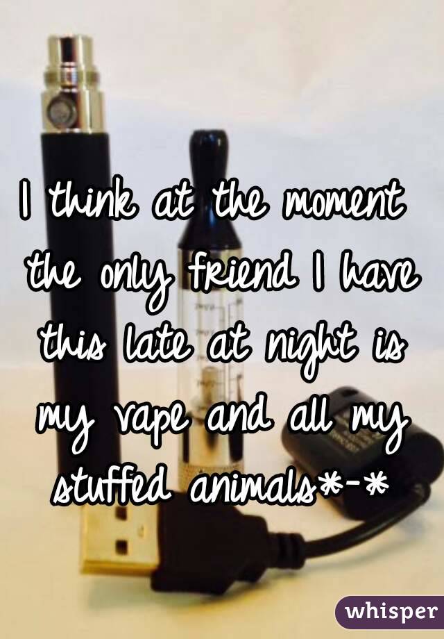 I think at the moment the only friend I have this late at night is my vape and all my stuffed animals*-*