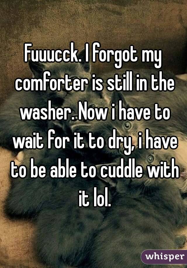 Fuuucck. I forgot my comforter is still in the washer. Now i have to wait for it to dry, i have to be able to cuddle with it lol.