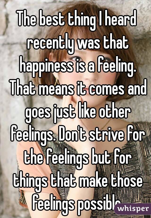 The best thing I heard recently was that happiness is a feeling. That means it comes and goes just like other feelings. Don't strive for the feelings but for things that make those feelings possible.