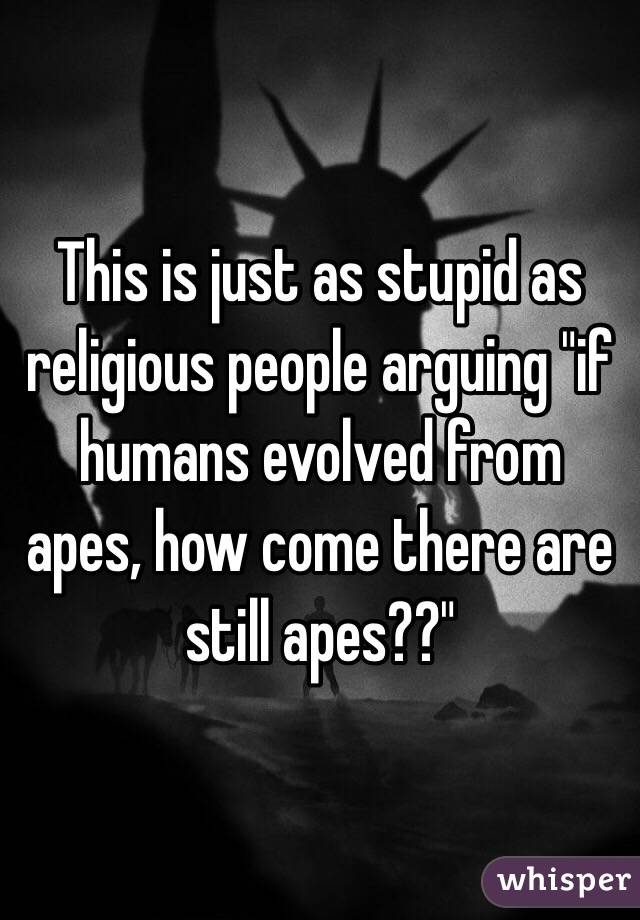 This is just as stupid as religious people arguing "if humans evolved from apes, how come there are still apes??"