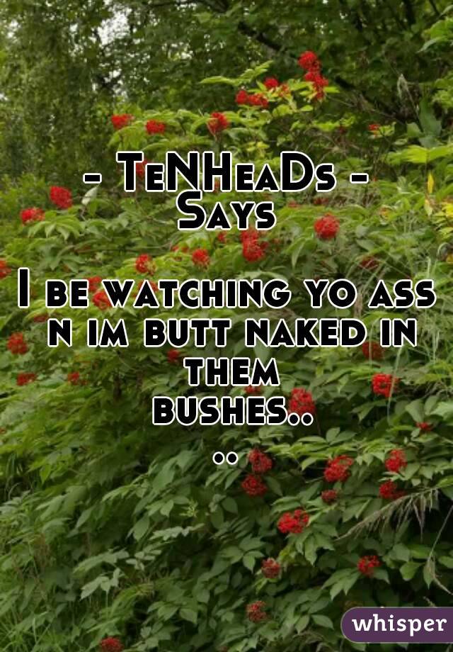 - TeNHeaDs -
Says

I be watching yo ass n im butt naked in them bushes....
