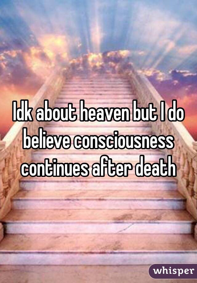 Idk about heaven but I do believe consciousness continues after death 