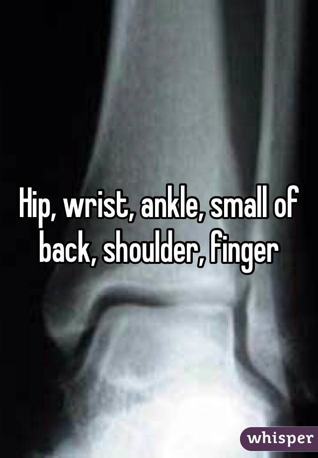 Hip, wrist, ankle, small of back, shoulder, finger