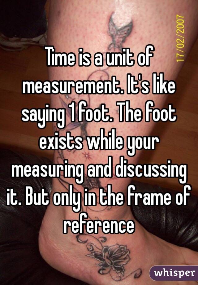 Time is a unit of measurement. It's like saying 1 foot. The foot exists while your measuring and discussing it. But only in the frame of reference  