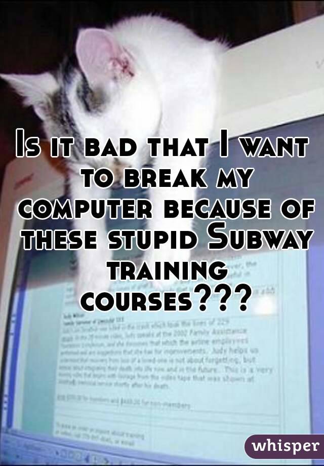 Is it bad that I want to break my computer because of these stupid Subway training courses???