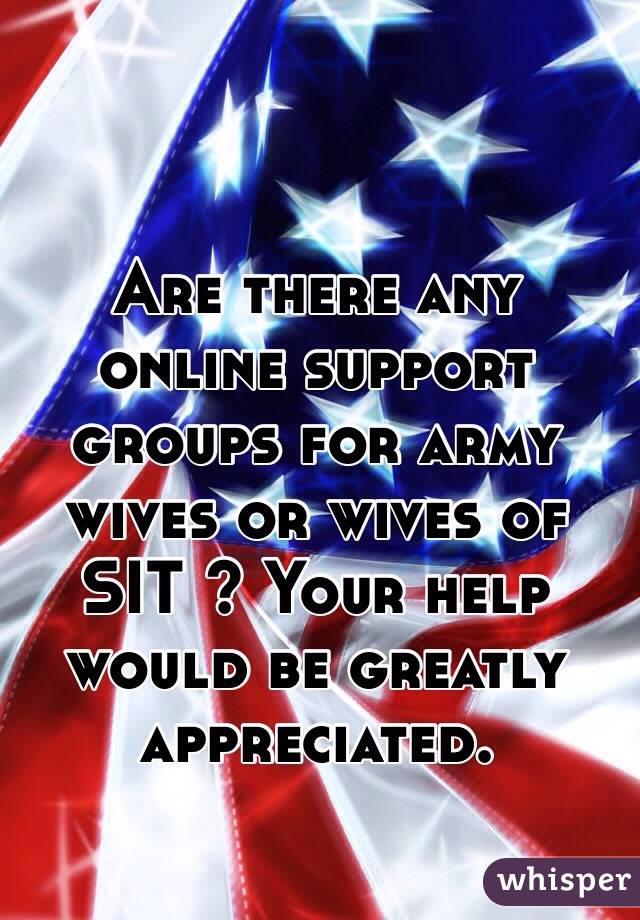 Are there any online support groups for army wives or wives of SIT ? Your help would be greatly appreciated. 