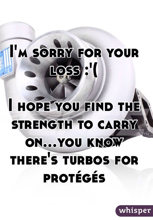 I'm sorry for your loss :'(

I hope you find the strength to carry on...you know there's turbos for protégés 