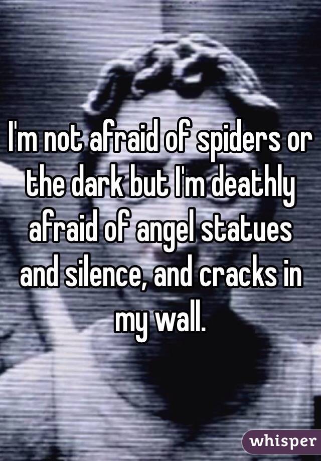 I'm not afraid of spiders or the dark but I'm deathly afraid of angel statues and silence, and cracks in my wall. 