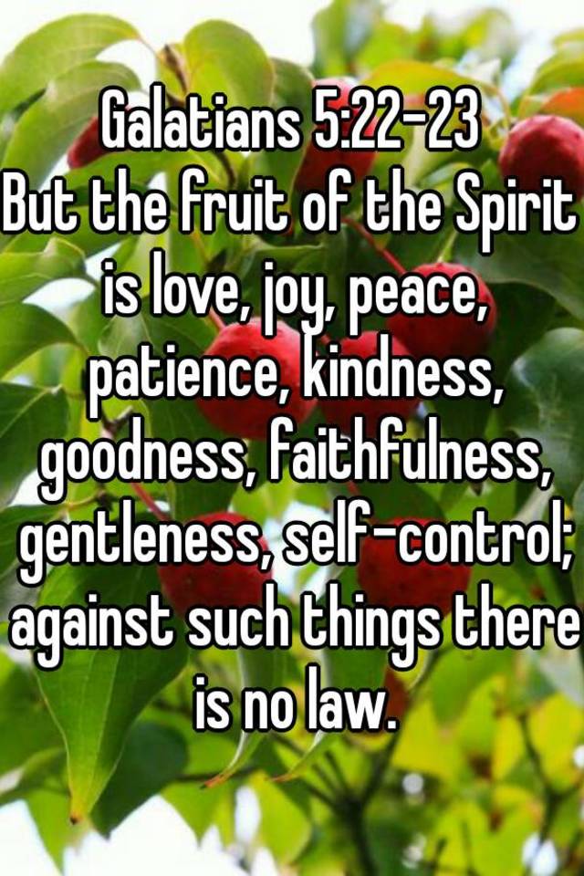 Galatians 5:22-23 - But the fruit of the Spirit is love, joy, peace,  patience, kindness, goodness, faithfulness, gentleness, self-control;  against