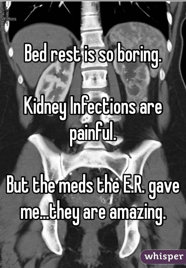 Bed rest is so boring.

Kidney Infections are painful.

But the meds the E.R. gave me...they are amazing.