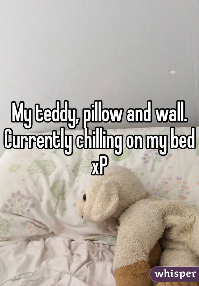 My teddy, pillow and wall. Currently chilling on my bed xP