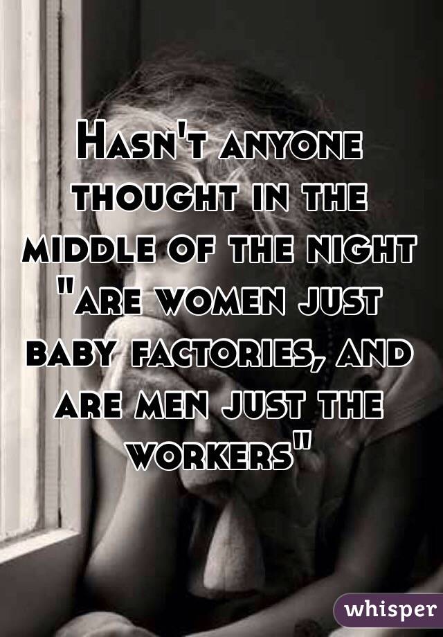 Hasn't anyone thought in the middle of the night "are women just baby factories, and are men just the workers"