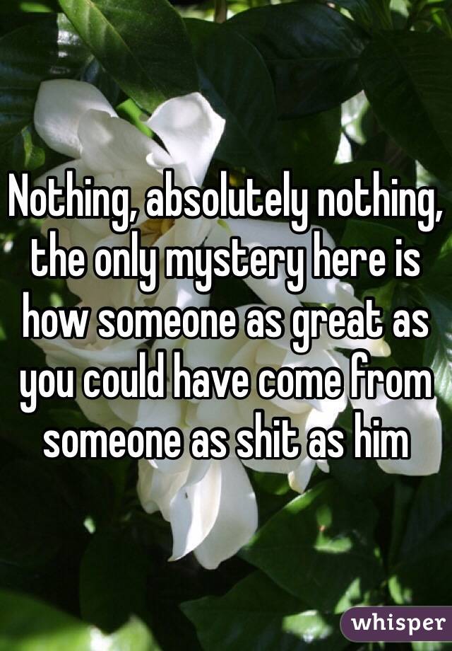 Nothing, absolutely nothing, the only mystery here is how someone as great as you could have come from someone as shit as him