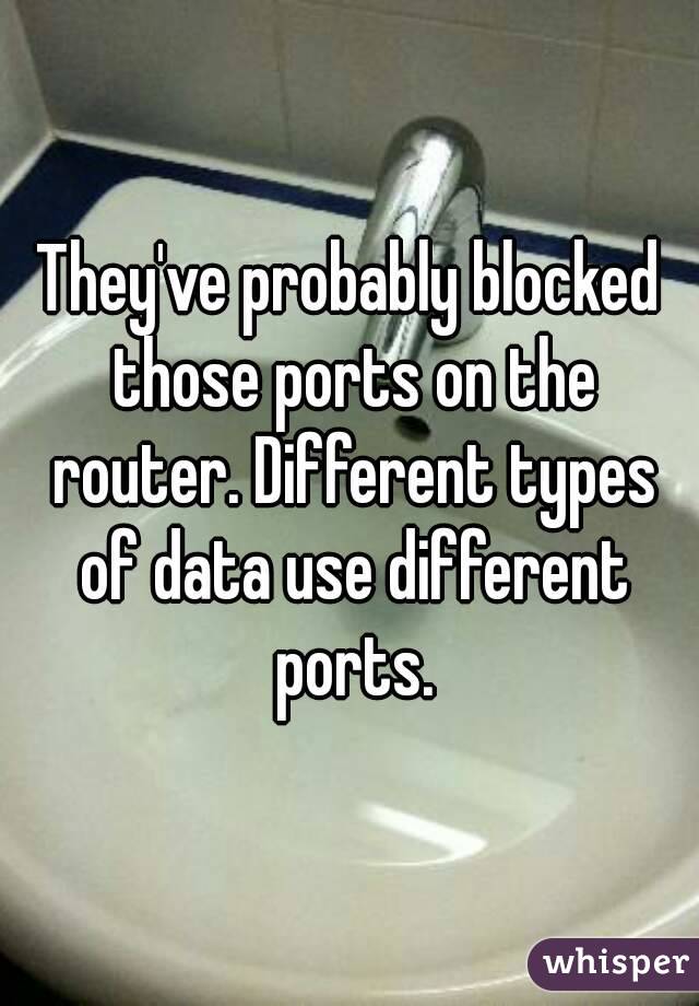 They've probably blocked those ports on the router. Different types of data use different ports.