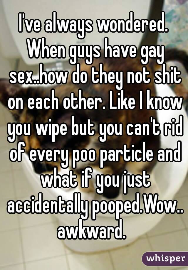 I've always wondered. When guys have gay sex..how do they not shit on each other. Like I know you wipe but you can't rid of every poo particle and what if you just accidentally pooped.Wow.. awkward.  