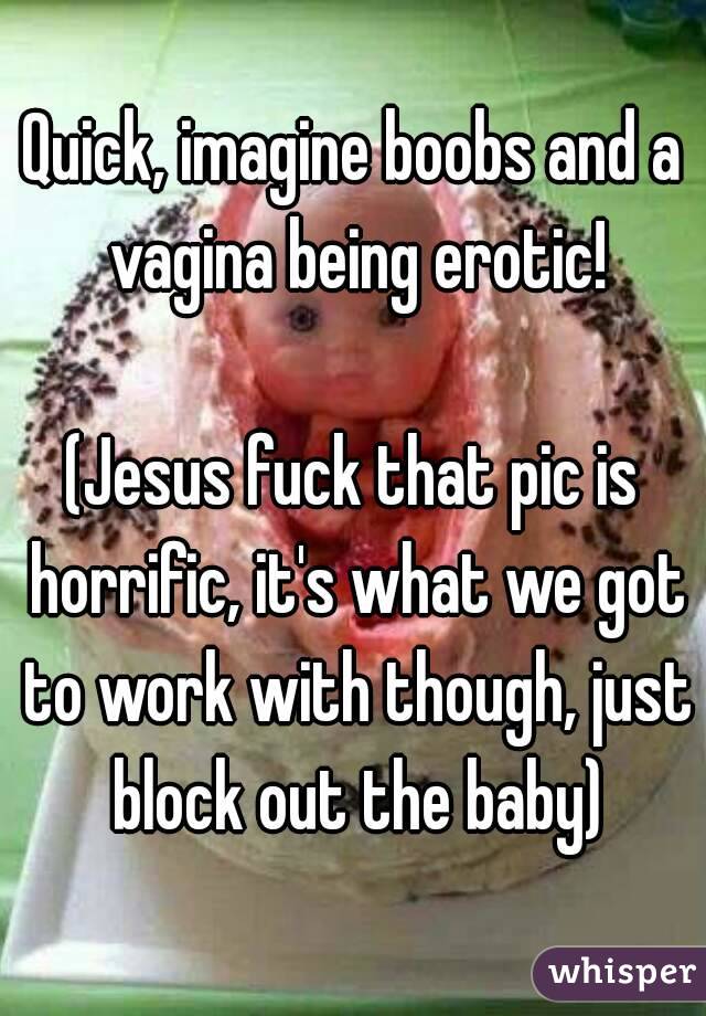 Quick, imagine boobs and a vagina being erotic!

(Jesus fuck that pic is horrific, it's what we got to work with though, just block out the baby)