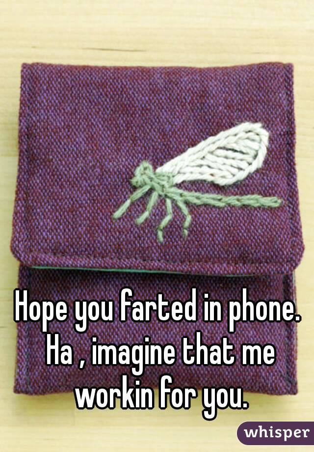 Hope you farted in phone. Ha , imagine that me workin for you.