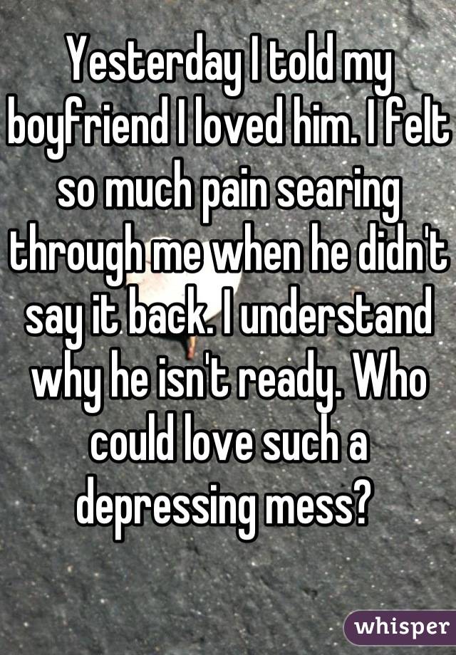 Yesterday I told my boyfriend I loved him. I felt so much pain searing through me when he didn't say it back. I understand why he isn't ready. Who could love such a depressing mess? 