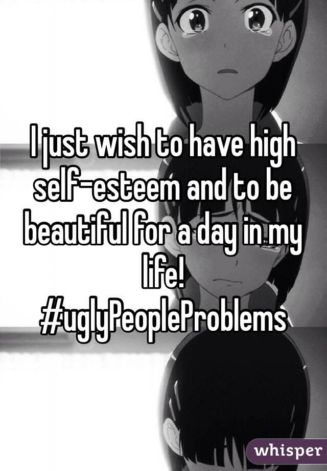 I just wish to have high self-esteem and to be beautiful for a day in my life! 
#uglyPeopleProblems 