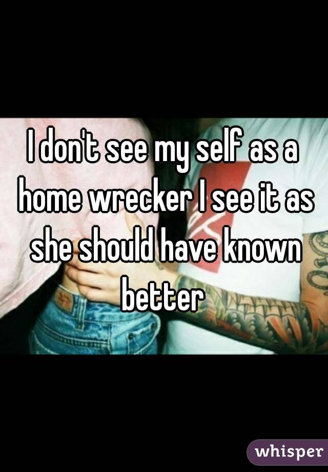 I don't see my self as a home wrecker I see it as she should have known better 