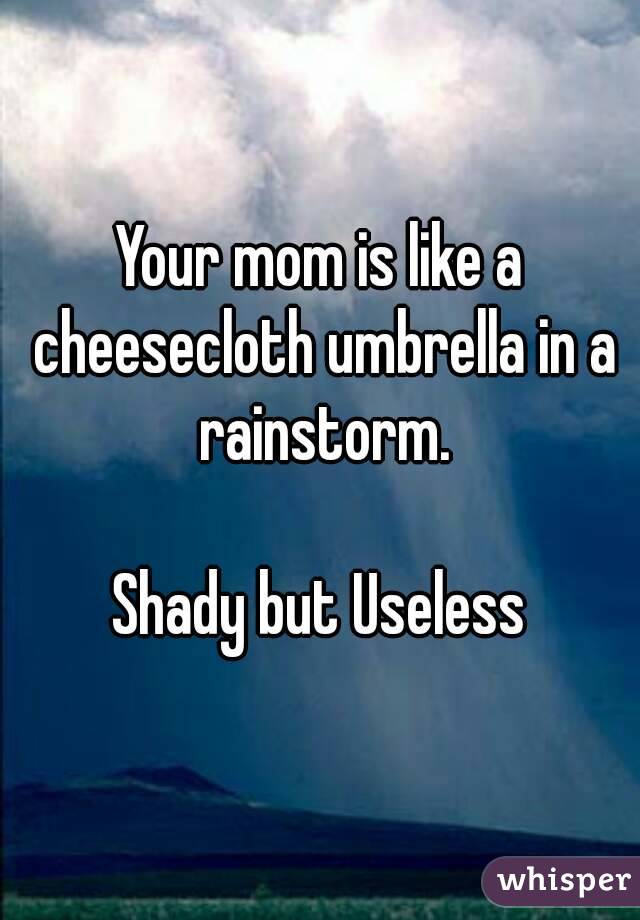 Your mom is like a cheesecloth umbrella in a rainstorm.

Shady but Useless