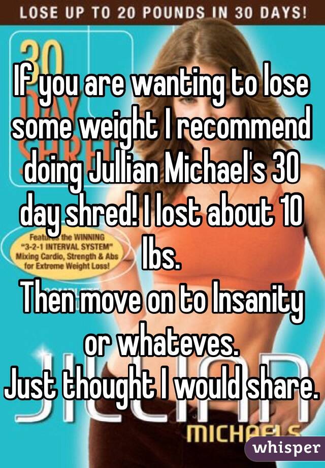If you are wanting to lose some weight I recommend doing Jullian Michael's 30 day shred! I lost about 10 lbs. 
Then move on to Insanity or whateves. 
Just thought I would share. 
