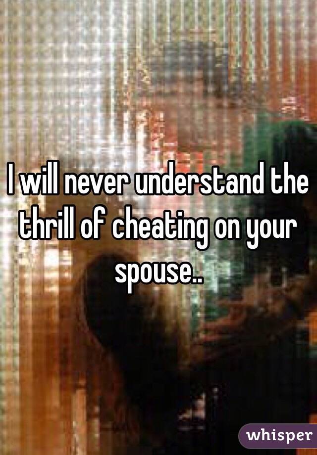 I will never understand the thrill of cheating on your spouse..
