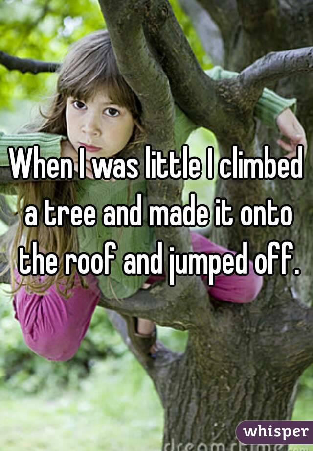 When I was little I climbed a tree and made it onto the roof and jumped off.