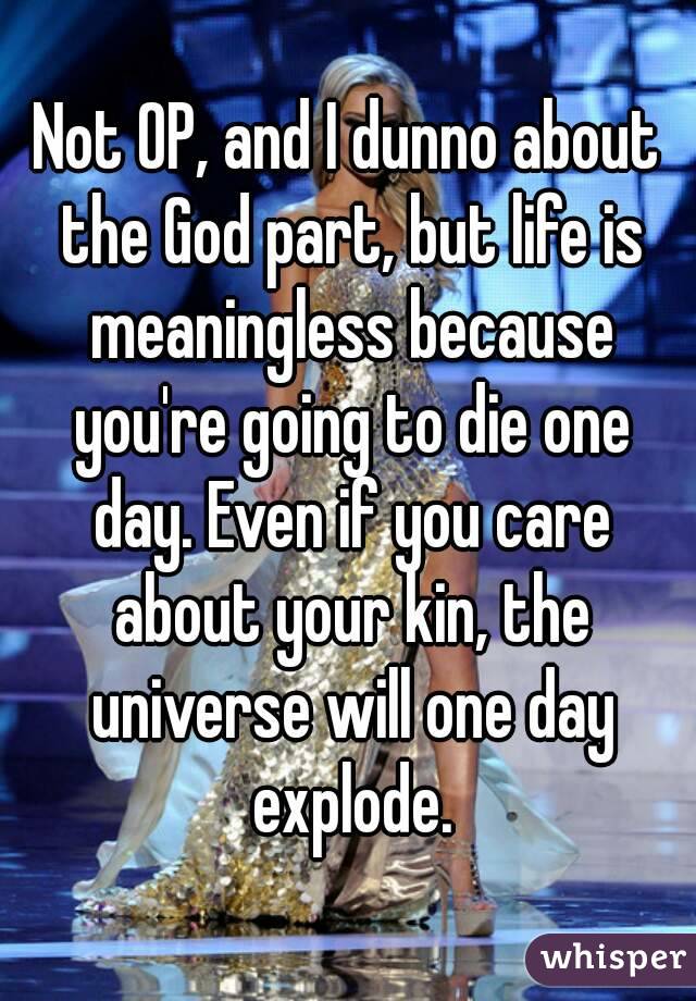 Not OP, and I dunno about the God part, but life is meaningless because you're going to die one day. Even if you care about your kin, the universe will one day explode.