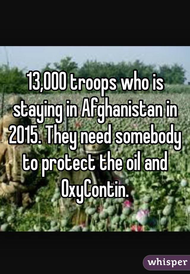 13,000 troops who is staying in Afghanistan in 2015. They need somebody to protect the oil and OxyContin. 