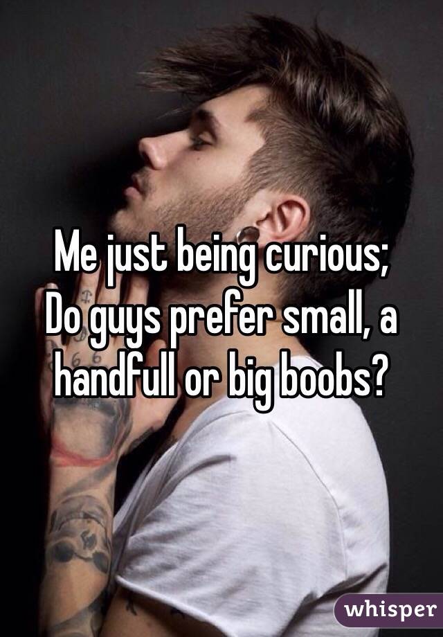 Me just being curious;
Do guys prefer small, a handfull or big boobs?