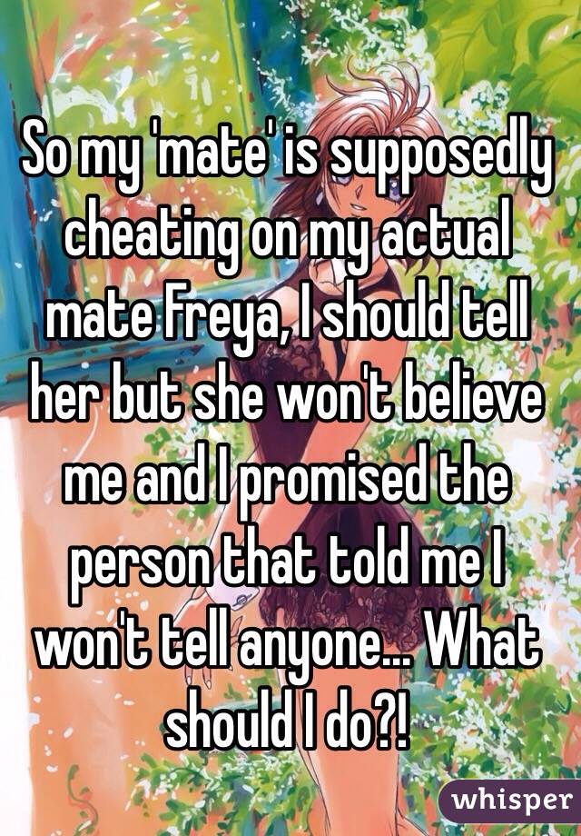 So my 'mate' is supposedly cheating on my actual mate Freya, I should tell her but she won't believe me and I promised the person that told me I won't tell anyone... What should I do?!