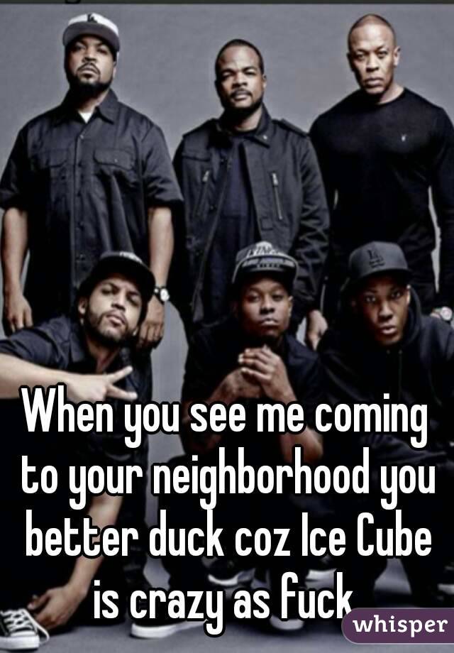 When you see me coming to your neighborhood you better duck coz Ice Cube is crazy as fuck 