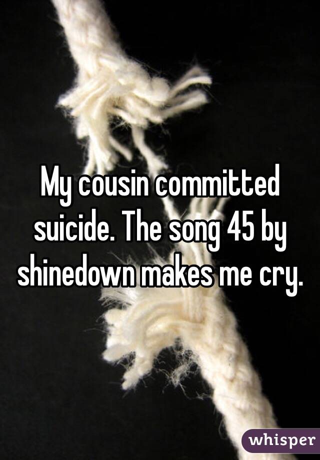 My cousin committed suicide. The song 45 by shinedown makes me cry. 