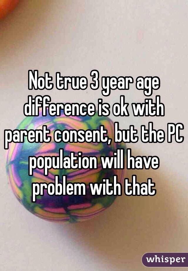 Not true 3 year age difference is ok with parent consent, but the PC population will have problem with that