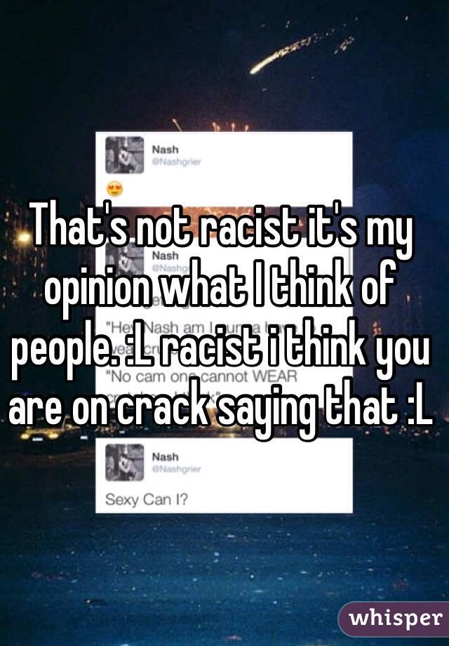 That's not racist it's my opinion what I think of people. :L racist i think you are on crack saying that :L 