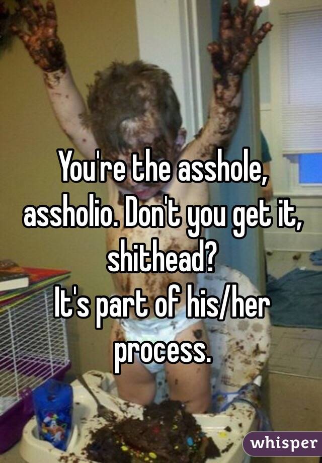 You're the asshole, assholio. Don't you get it, shithead?
It's part of his/her process. 