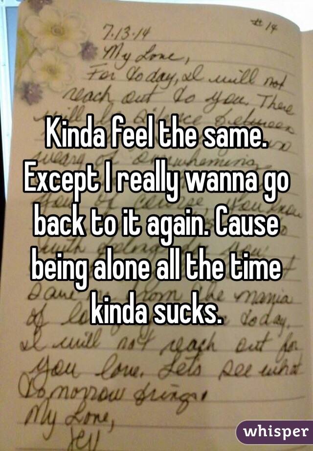 Kinda feel the same. Except I really wanna go back to it again. Cause being alone all the time kinda sucks. 