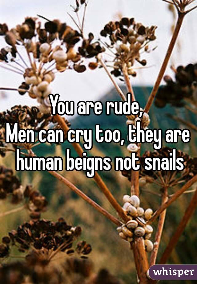 You are rude, 
Men can cry too, they are human beigns not snails