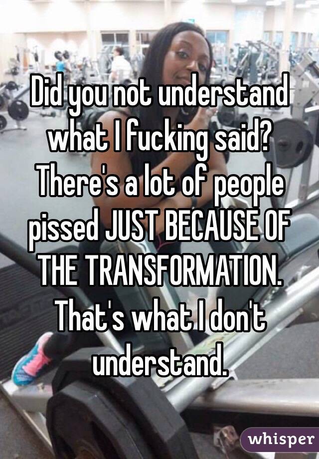 Did you not understand what I fucking said? There's a lot of people pissed JUST BECAUSE OF THE TRANSFORMATION. That's what I don't understand.