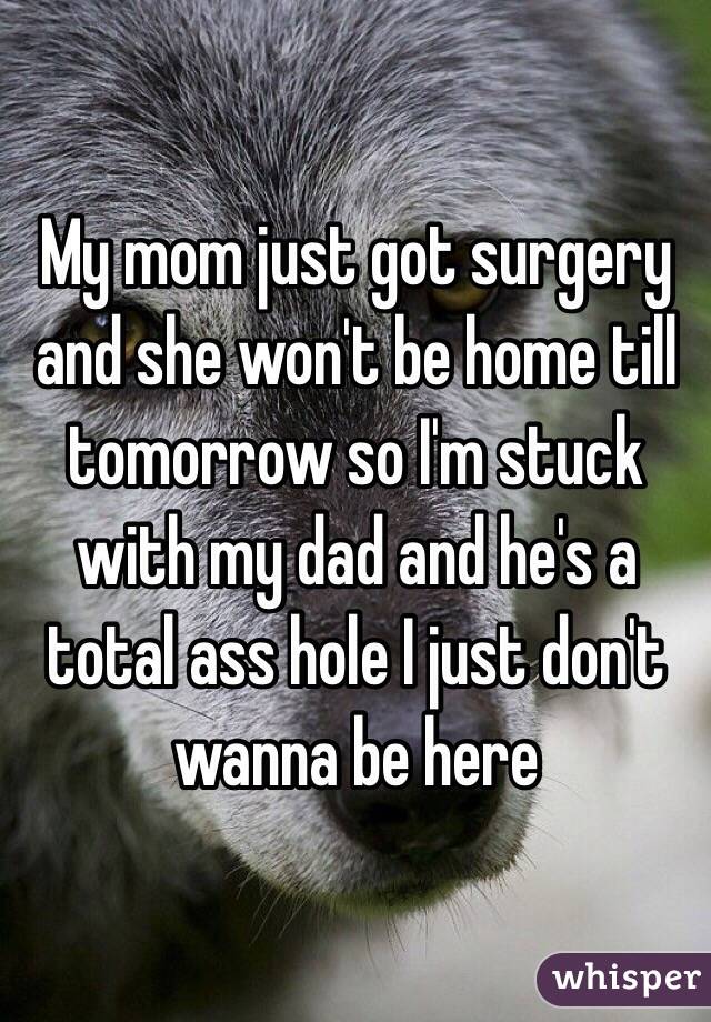 My mom just got surgery and she won't be home till tomorrow so I'm stuck with my dad and he's a total ass hole I just don't wanna be here
