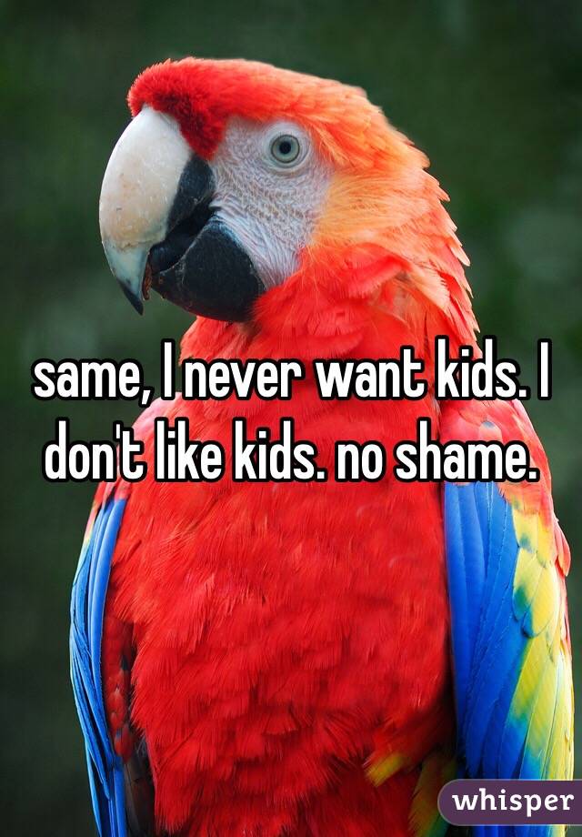 same, I never want kids. I don't like kids. no shame. 