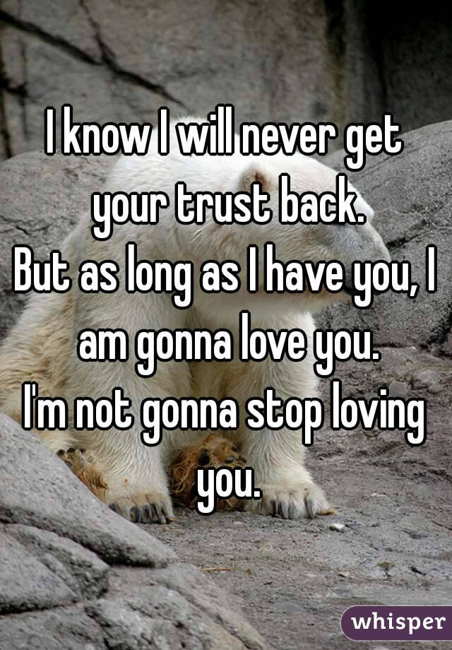 I know I will never get your trust back.
But as long as I have you, I am gonna love you.
I'm not gonna stop loving you.