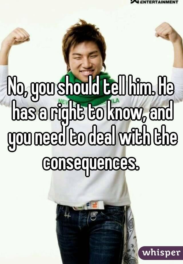 No, you should tell him. He has a right to know, and you need to deal with the consequences. 