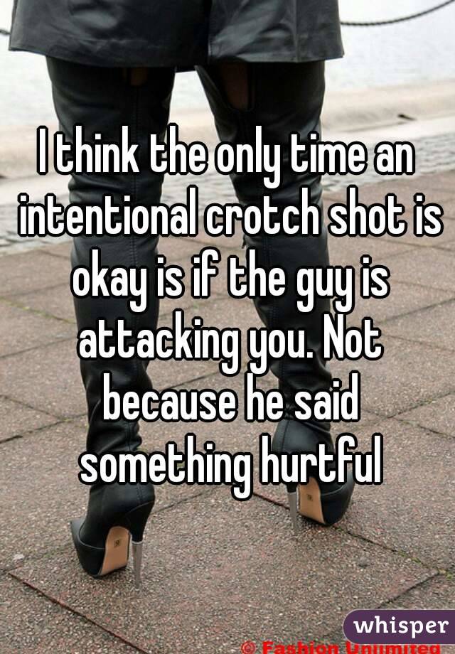 I think the only time an intentional crotch shot is okay is if the guy is attacking you. Not because he said something hurtful