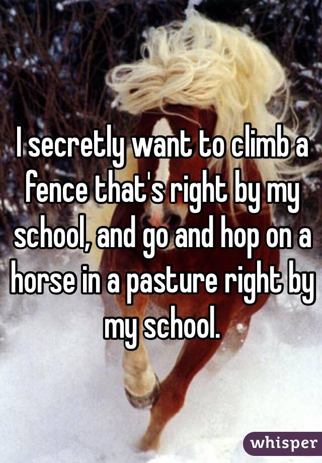 I secretly want to climb a fence that's right by my school, and go and hop on a horse in a pasture right by my school.